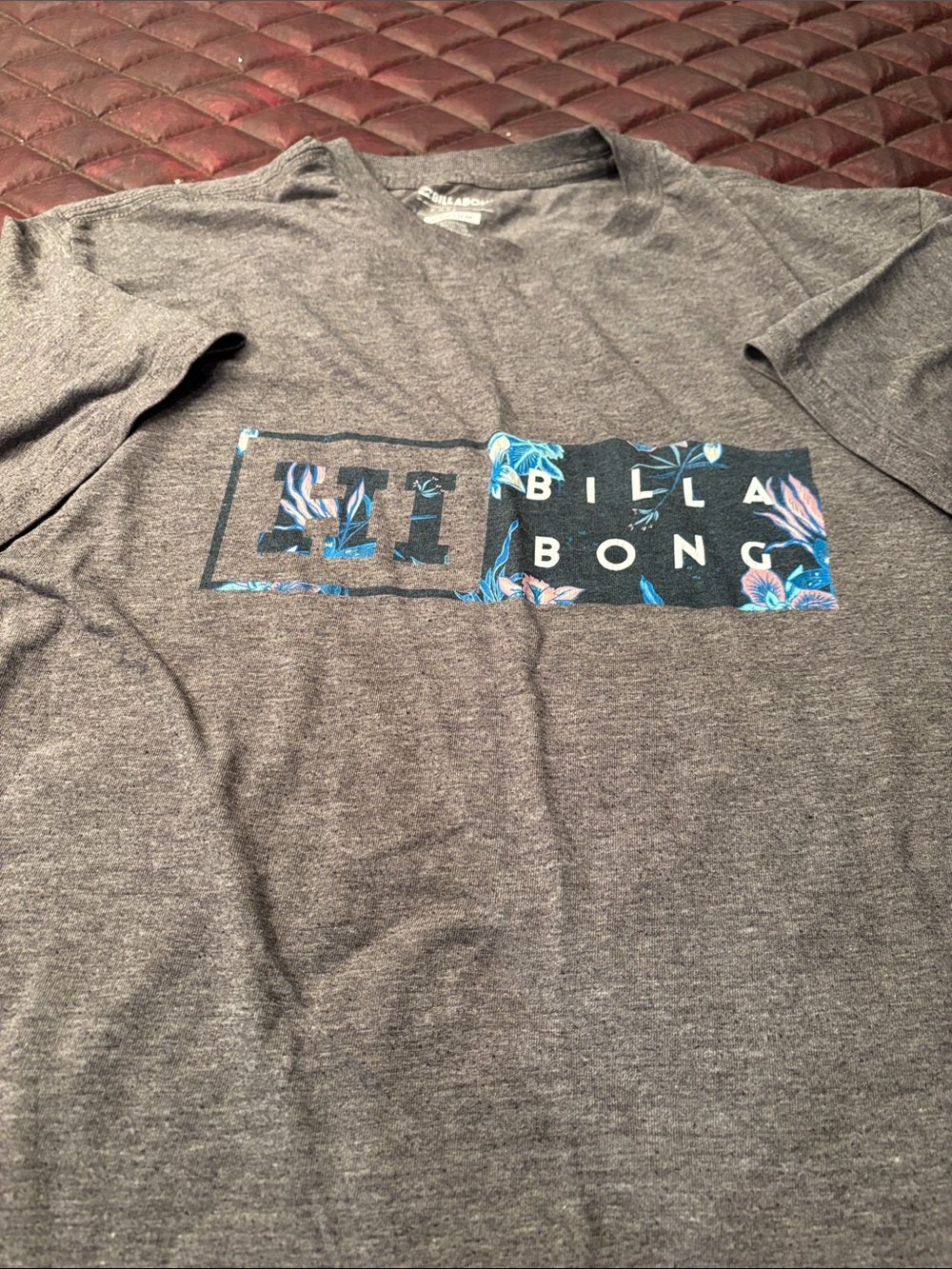 Billabong Heather Gray Tee with Blue and Pink Floral Logo